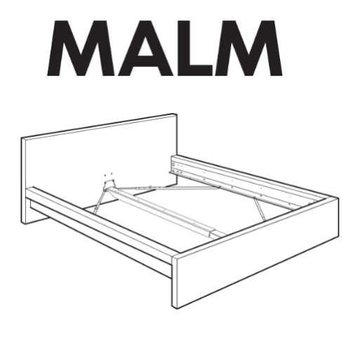 Ikea Queen Bed Frame (Malm, Black) + Slats (Ikea Luroy)